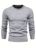 Plus Size Men's Solid Sweater  With Long Sleeves, Casual Pullover Knit Tops For Daily Life, Men Clothing