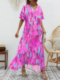 CHICMY-Graduation gift, graduation evening dress Printed High-Waisted Contrast Color Short Sleeves Loose V-neck Maxi Dresses