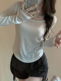 Chicmy-Solid Color Long Sleeves Skinny Square-Neck T-Shirts Tops