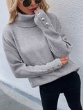 Chicmy-Casual Loose Solid Color High-Neck Long Sleeves Knitwear