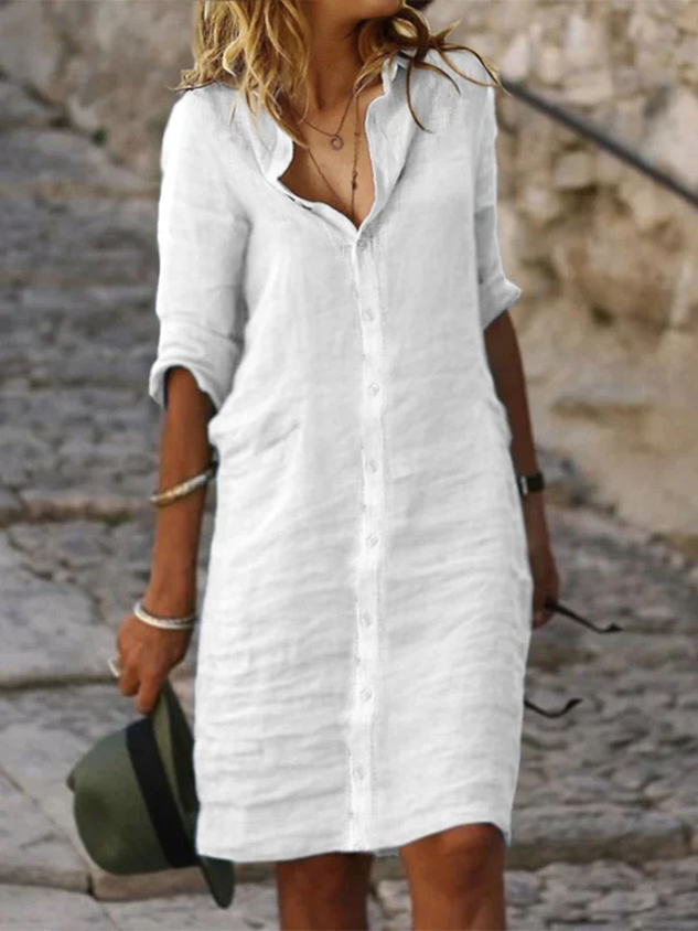 Chicmy Cotton And Linen Loose Linen Plain Dress