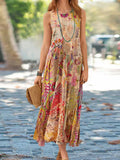 Chicmy- Sleeveless Printed Round Neck Casual Maxi Dress