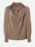 Chicmy-Urban Long Sleeves Solid Color Heaps Collar Blouses&Shirts Tops