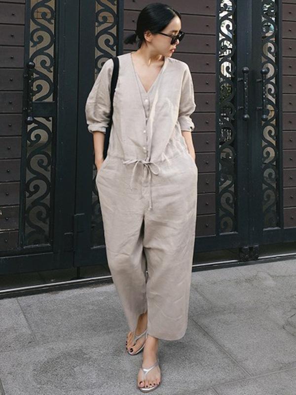 Chicmy-Casual Linen V-neck Jumpsuit