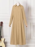 Chicmy-Solid Color Long Sleeves Loose Lapel Shirt Dress Maxi Dresses