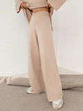 Chicmy-Casual Solid Color Irregularity High-Neck Sweater& Wide Leg Pants Suits