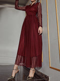 Chicmy-Buttoned Gauze See-Through Solid Color High Waisted Long Sleeves V-Neck Maxi Dresses