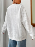 ChicmyGeometric Loose Crew Neck Drop Shoulder Cable Textured Pullover Sweatshirt