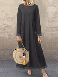 Chicmy- Casual Solid Color Stitching Round Neck Long Sleeve Maxi Dress