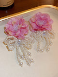 Chicmy-Flower-Embellished Imitation Pearl  Tasseled Earrings Accessories