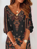 Chicmy Casual Loose V Neck Ethnic Dress