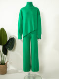 Chicmy-Casual Solid Color Irregularity High-Neck Sweater& Wide Leg Pants Suits