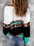 Chicmy-Women's Sweater Leopard Color Block V-Neck Rib-Knit Sweater