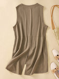 Chicmy-Buttoned Solid Color Loose Sleeveless V-neck Vest Top