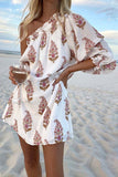 CHICMY-Women's Spring and Summer Outfits, Casual and Fashionable Romantic Asymmetrical Off The Shoulder Floral Mini Dress