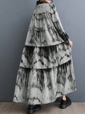 CHICMY-Graduation gift, graduation evening dress Tie-dyed Split-Joint Pleated Loose Long Sleeves Stand Collar Midi Dresses