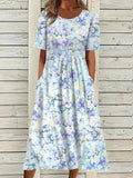 Chicmy- Round Neck Casual Loose Floral Print Vacation Short Sleeve Midi Dress