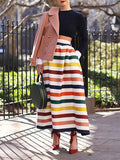 Chicmy-High Waisted Contrast Color Striped Skirts Bottoms