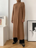 Chicmy-Original Loose Solid Color Split-Front Sweater Dress