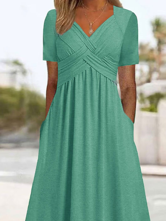 Chicmy Plain Sweetheart Neckline Regular Fit Casual Dress