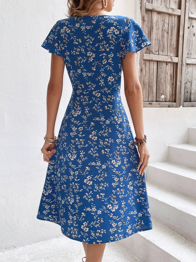 Chicmy Elegant Regular Fit Ruffled Sleeves Floral Square Neck Dress