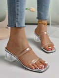 ChicmyTransparent PVC Strap Crystal Transparent Block Heel Sandals