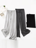 Chicmy-High Waisted Loose Drawstring Elasticity Solid Color Casual Pants Bottoms Trousers