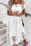 CHICMY-Women's Spring and Summer Outfits, Casual and Fashionable Off Shoulder Crochet Lace Midi Dress