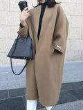 Chicmy-Solid Color Long Sleeves Loose Collarless Woolen Coat