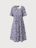 Chicmy- JFN Round Neck Pockets Floral Casual Midi Prom Dress