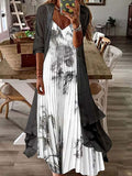 Chicmy- V-Neck Casual Loose Floral Print Long Sleeve Resort Set Maxi Dress