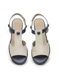 Chicmy-Elegant Color Block Button Decor T-strap Chunky Heel Sandals