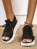 ChicmyBreathable Hollow Out Lace Up Front Slip On Sports Sandals