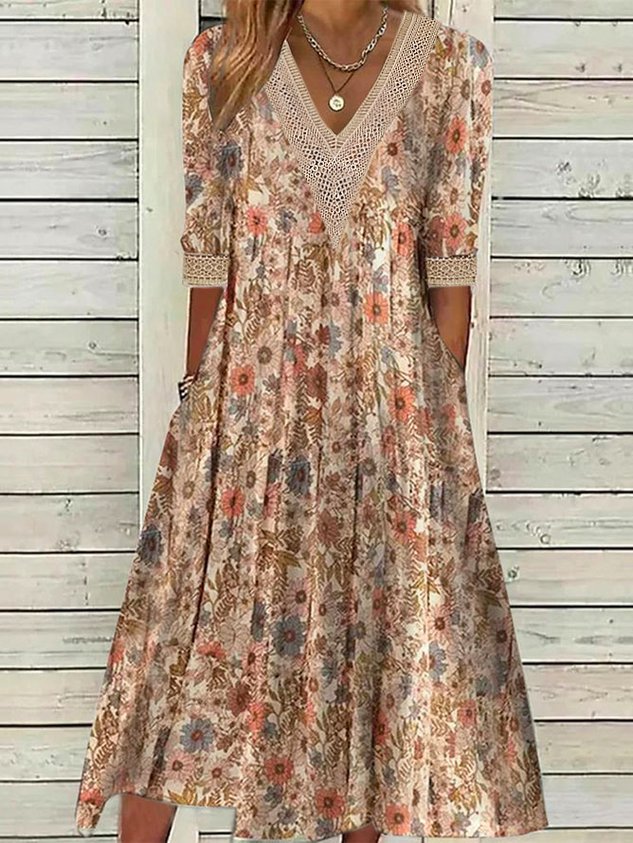 Chicmy Casual V Neck Floral Dress
