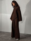 Chicmy-Casual Solid Color Irregularity High-Neck Sweater& Wide Leg Pants Suits