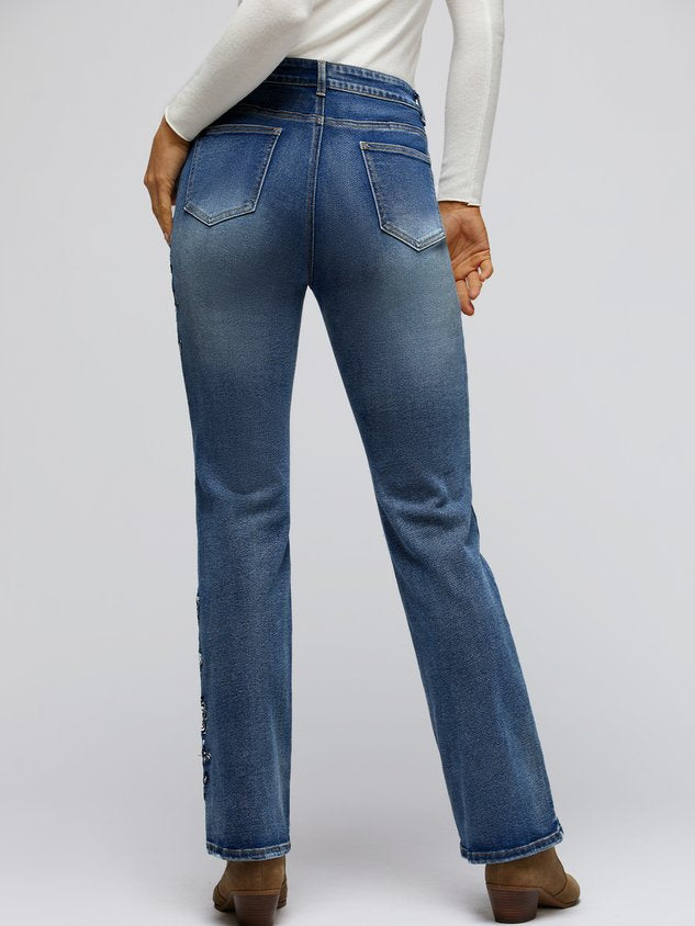 ChicmyCasual Embroidered Floral Denim Jeans