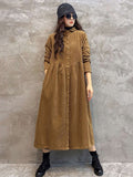 Chicmy-Original Solid Corduroy Lapel Dress