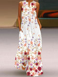 Chicmy- V-Neck Casual Loose Floral Print Resort Sleeveless Maxi Dress