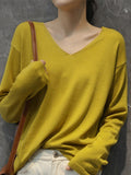 Chicmy-Simple Solid Color V-Neck Long Sleeve Knitwear Tops