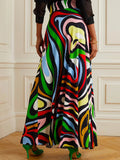 Chicmy-High Waisted Abstract Printed Skirts Bottoms