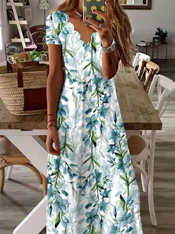 Chicmy JFN V Neck Floral Vacation Beach Maxi Prom Dress