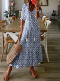 Chicmy Women's Shift Dress Maxi Dress Half Sleeve Floral Print Summer Fall V Neck Casual Geometric Printed Dress