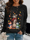 ChicmyCute Cat Button Round Neck Casual Sweatshirt