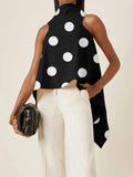 Chicmy-Fashion Polka Dot Asymmetric Split-Joint Sleeveless Vest