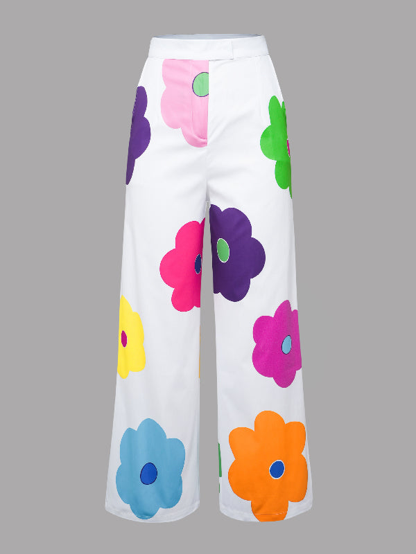 Chicmy-High Waisted Wide Leg Floral Printed Multi-Colored Casual Pants Bottoms Trousers