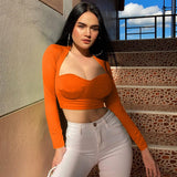 Christmas Gift Chicmy Sexy Women Low Cut Shirts Female Pullover Solid Deep V-Neck Long Sleeve Crop Tops Short Elastic Shirts Blouses