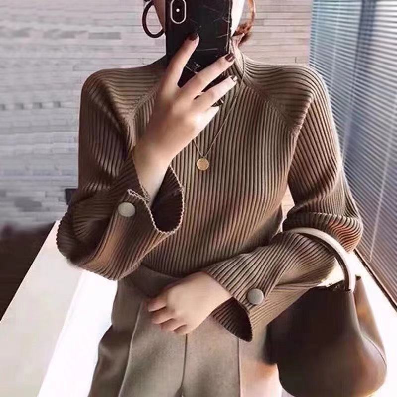 Chicmy Women's Jumper 2023 White Oversized Sweater Women Knitted Pullovers Height Neck Office Ladies Sweaters Long Sleeve Knitwear