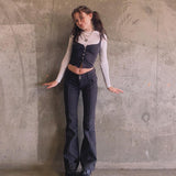 Chicmy Indie Aesthetics Slim Low Waist Flare Pants E-Girl Vintage Pockets Solid Y2K Pants Autumn 90S Fashion Black Trousers