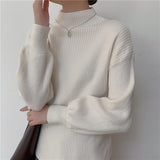 Chicmy Korean Fashion Y2k Lantern Sleeve Turtleneck Sweater White Long Sleeve Tops Pull Femme Winter Clothes Women Knitted Pullovers