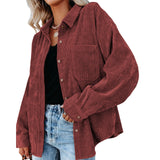 Chicmy Women Corduroy Long Sleeve Button Down Collared Shirt Oversized Lightweight Shacket Jacket Tops